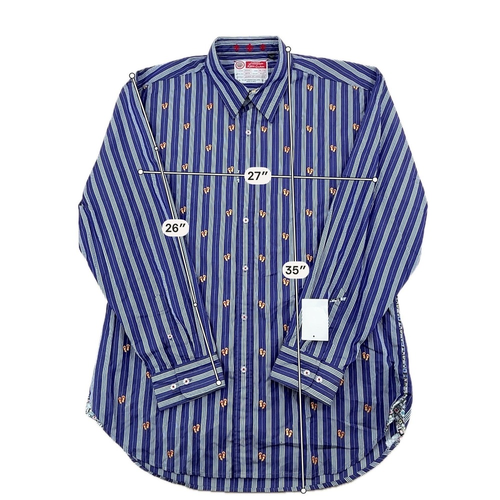 Robert Graham Shirt Mens 3XL Navy Blue Striped Flip Flop Embroidered Classic NWT - Picture 4 of 11